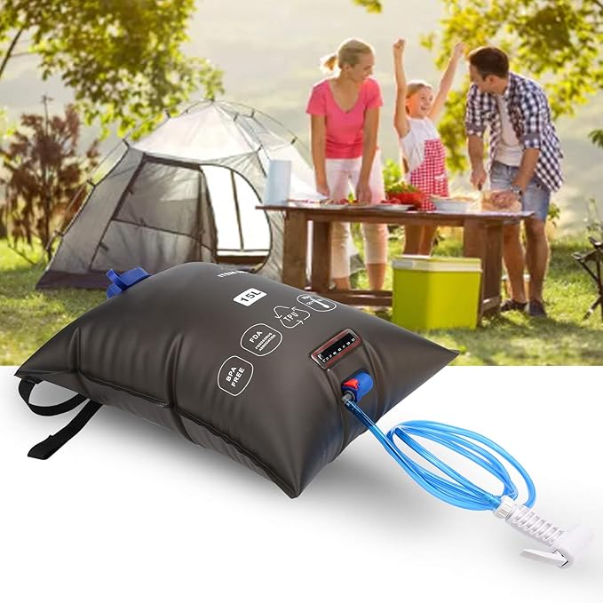 Outdoor Foldable Shower Bag Portable 15L with Shower Nozzle for Camping Beach Swimming
