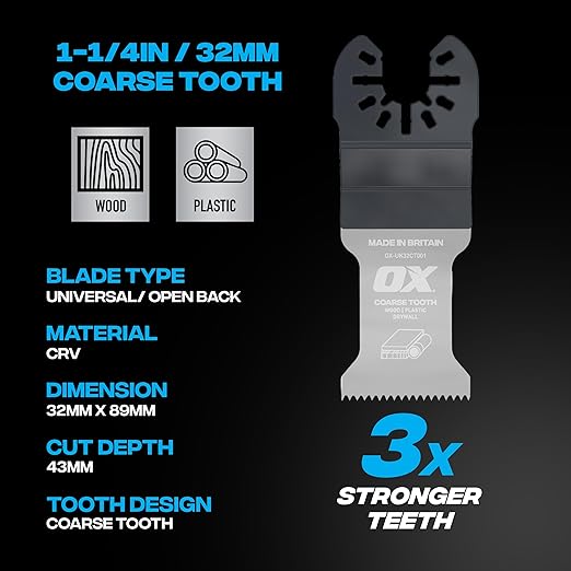 OX Premium Oscillating Tool Blades 4 Pack – Multitool Blades Kit for Wood Plastic Drywall - Two Coarse One Fine One Bi-Metal Blades – Universal Fit Oscillating Saw Blades Fit Most Oscillating Saws