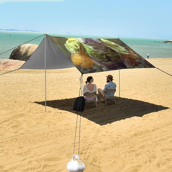 ALAZA French Bulldog Dog Dressed Up Floral Beach Tent Sun Shelter Portable Canopy Sunshade for Outdoor Camping Picnics Backyard Fun 10x9 ft