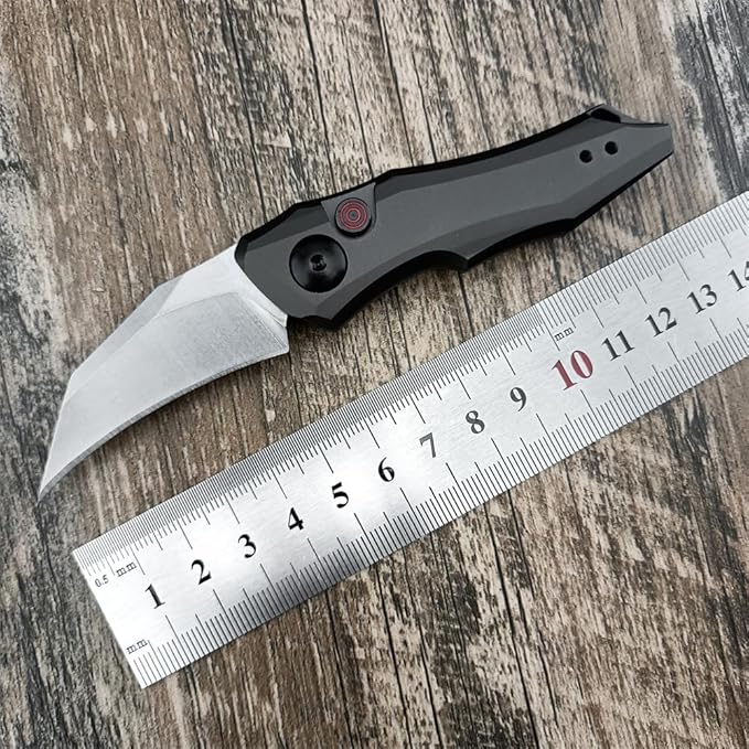 HUAAO Push Button Knife Spring Assisted Opening EDC Folding Pocket knives For Men2.08 inch 8Cr13Mov Hawkbill Bladegray aluminum handleWith Deep Carry Pocket Clip