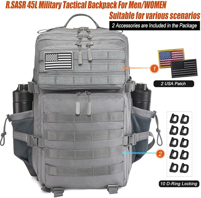 45L Tactical Backpack for Men Women Military Assault Pack with MOLLE Large 3 Day Bug Out Bag for Hiking Camping
