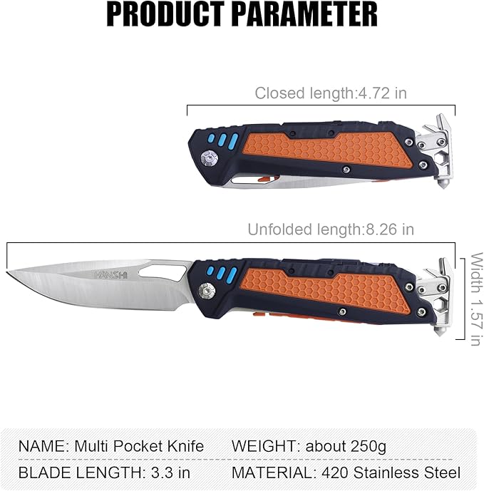 HANSHI 13 in 1 Multitool Knife with Nylon Sheath for CampingHikingSurvivalOutdoor Multi Tool Pocket Knife with Window BreakerBirthday Christmas Valentine's Day Gift for Dad Mens Boyfriend(Black)
