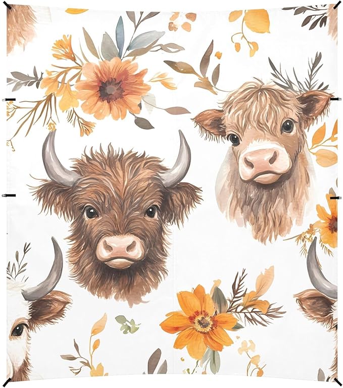ALAZA Highland Cattle Flowers Pattern Beach Tent Sun Shelter Portable Canopy Sunshade for Outdoor Camping Picnics Backyard Fun 10x9 ft