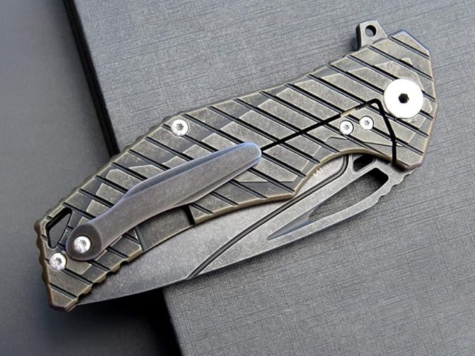 Eafengrow EF955 Titanium Alloy Folding Knife Titanium Handle with Pocket Clip Frame Lock EDC for Camping Tactical Hiking Survival Outdoor