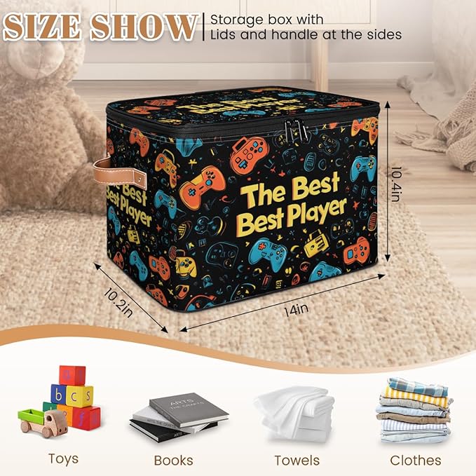 Game Storage Bins with Zipper Lids for Bedroom Kitchen Bathroom Storage Basket Foldable Toy Cube Storage Organizer for Kid Teen Women Men