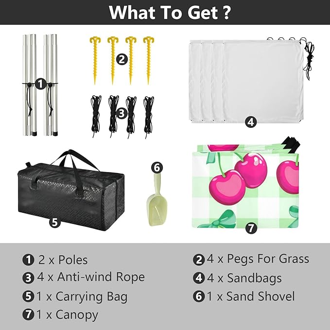 Beach Canopy with Windproof Ropes &amp Sandbags Beach Tent Sun Shade Sun Shelter for Camping Trips Fishing Backyard Fun or Picnics Cherry