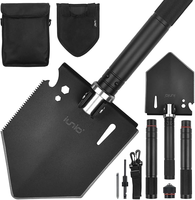 iunio Camping ShovelShovel Folding Portable Multitool Foldable Entrenching Tool Collapsible Spade for Backpacking Trenching Hiking Survival Car Emergency
