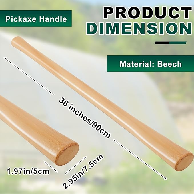 Bucherry 1 Pcs 35 Inches Pickaxe Handles Beech Wood Handles Replacement Tool Set for Heavy Duty Pick Axe Mattock Heads for Gardening Landscaping Yard and Outdoors Work