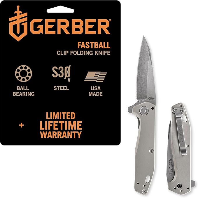 Gerber Gear Fastball - Slim Lightweight Folding Knife with Lock Release - Pocket Knife with 3-Position Clip - EDC Gear - 3 - Made in USA - Urban Grey