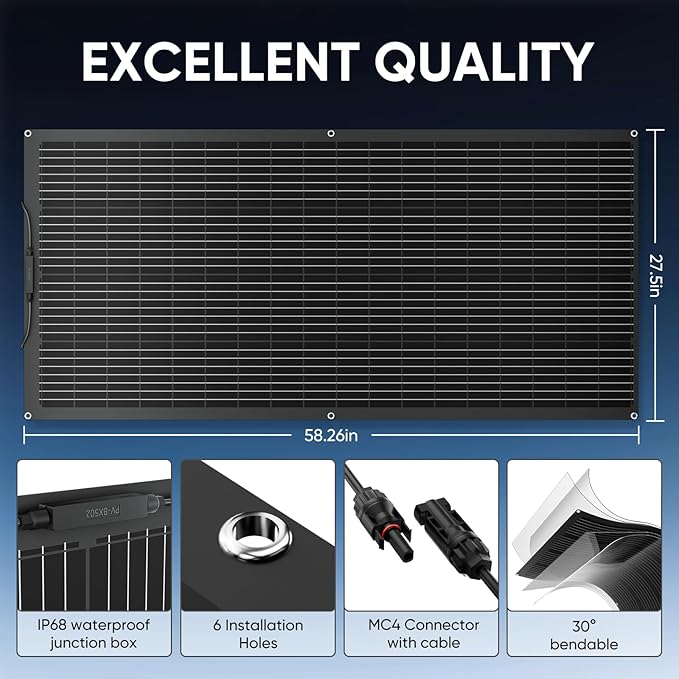 300 Watt Ultra Light Flexible Solar Panel Bendable All Black High Efficiency Monocrystalline Waterproof 24V/12V Perfect for RV Boat Van &amp Uneven Surfaces (Flexible-300W-3PACK)