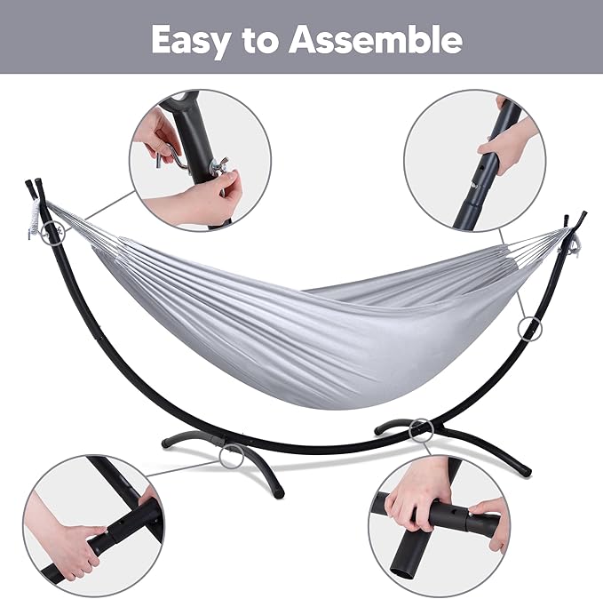 SUNCREAT Stand Alone Hammocks for Outside 2 Person Self Standing Hammock Light Gray