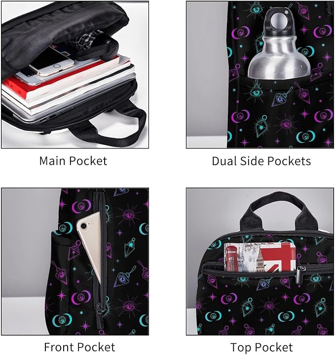 gothic trippy purple sun moon magic alchemical cosmic witch witchy Backpack Lightweight Backpack for College Travel Work for Men and Women