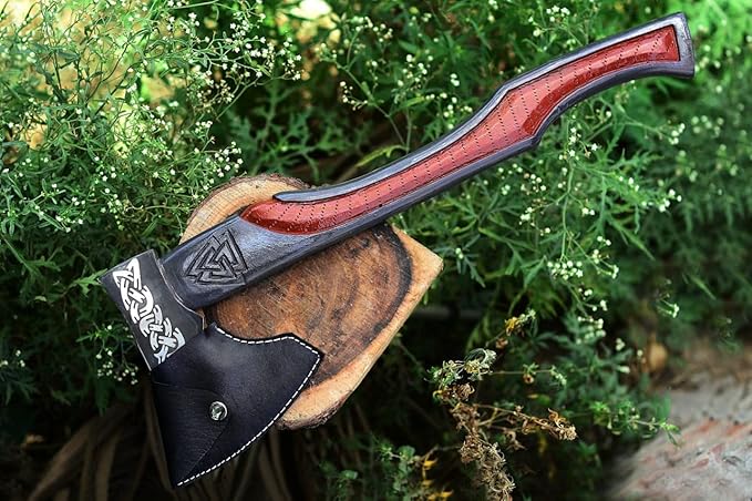 Custom Handmade carbon Steel Viking Axe Etched Head