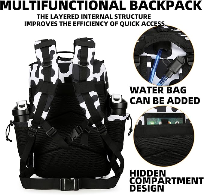 Lovelinks21 25L Tactical Backpack Military Tactical Backpack for Men and Women Small Assault Pack Outdoor Travel Hiking Camping Rucksack with Molle Webbing (Cow Print)