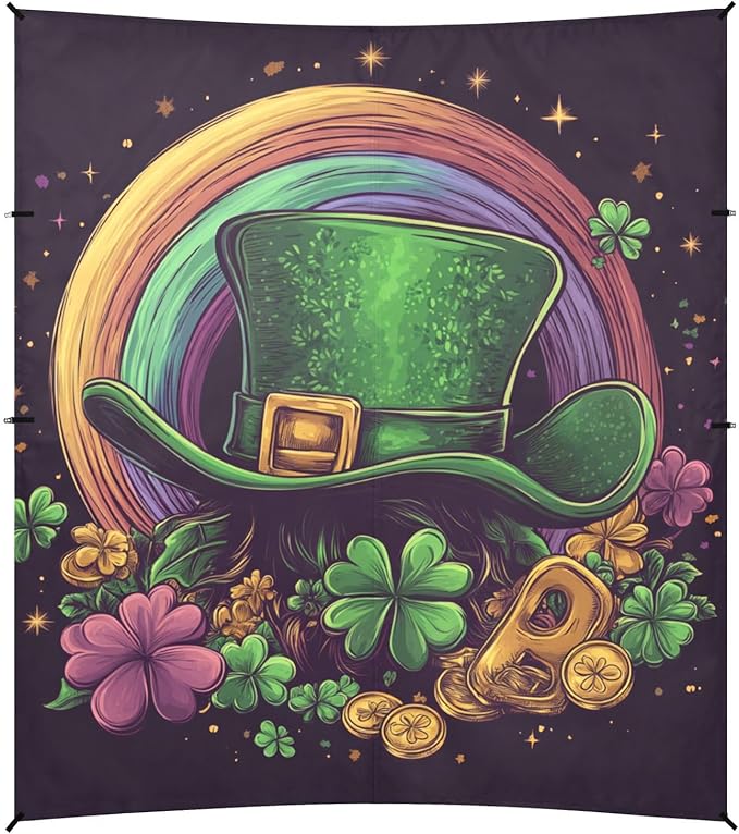 ALAZA Happy St. Patrick's Day with Leprechaun Hat Clover Leaves Rainbow Beach Tent Sun Shelter Portable Canopy Sunshade for Outdoor Camping Picnics Backyard Fun 10x9 ft