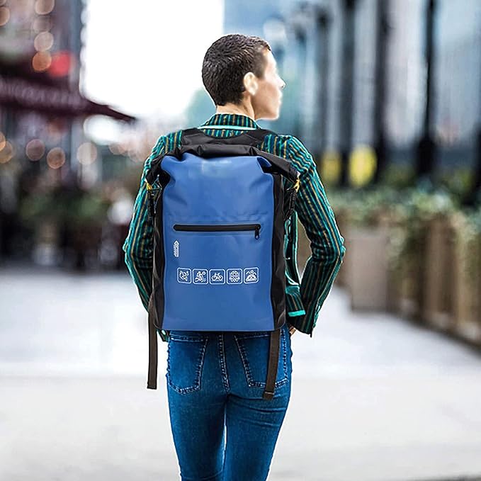 Waterproof Dry Bag for Women Men Roll Top Lightweight Dry Storage Bag Backpack with Exterior Zippered Pocket for Travel