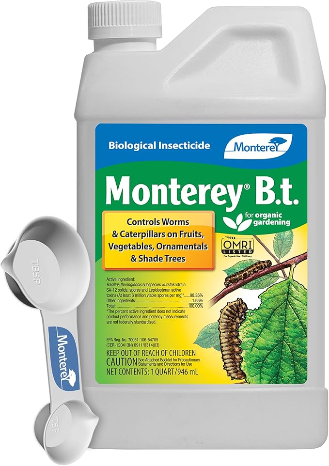 Monterey B.t. Bundled with Measuring Spoon - Caterpillar &amp Worm Killer Organic Gardening - Apply with Sprayer - 32 oz