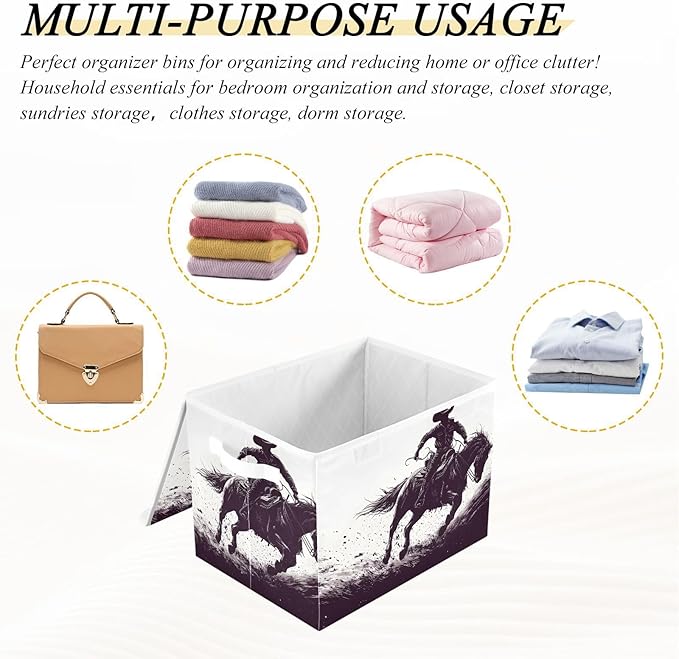 Storage Cube with Lid Cowboy Silhouettes Print 16.5×12.6×11.8 IN 1 Pack Collapsible Large Capacity Foldable Storage Basket Bin Organizer