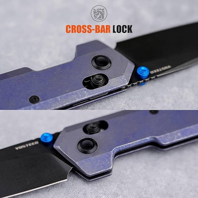 Vosteed Parallel Ultra Thin Folding Pocket Knife - 2.90 S35VN Black Stonewash Blade Reverse Tanto - Crossbar Lock Purple Titanium Handle - Hiking Camping Knives - A3518