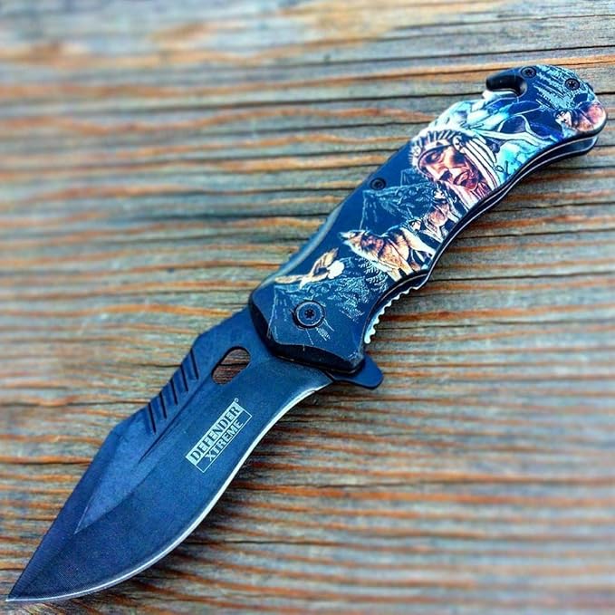 8.5 Defender Chief of the Wild Spring Tactical Assisted Folding Pocket Knife