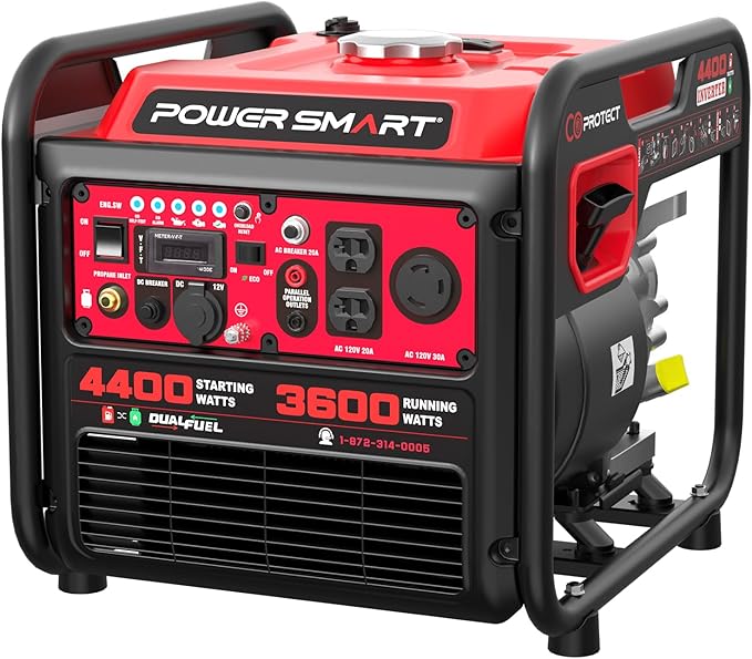 4400-Watt Dual Fuel Portable Inverter Generator PowerSmart Gas Powered CO-Sensor Lightweight &amp Quiet for Home Use and Emergency Backup Camping EPA Compliant