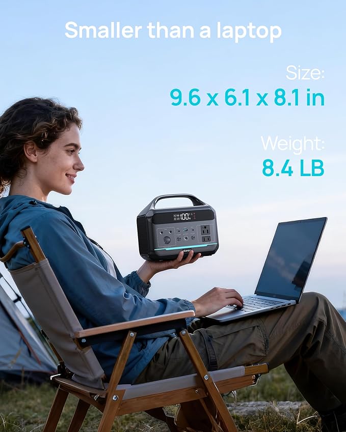 Portable Power Station 288Wh LiFePO4 Battery 600W Power Bank with AC Outlet Fast Charging 8.4LB Lightweight Solar Generator with Multi-Port Output for Outdoor Camping Travel and Emergency Backup