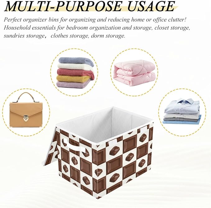 Storage Bins With Lid Stackable Fabric Closet Organizer Clothing Storage Large Boxes For Closet Shelves Bedroom Chocolate Brown Square