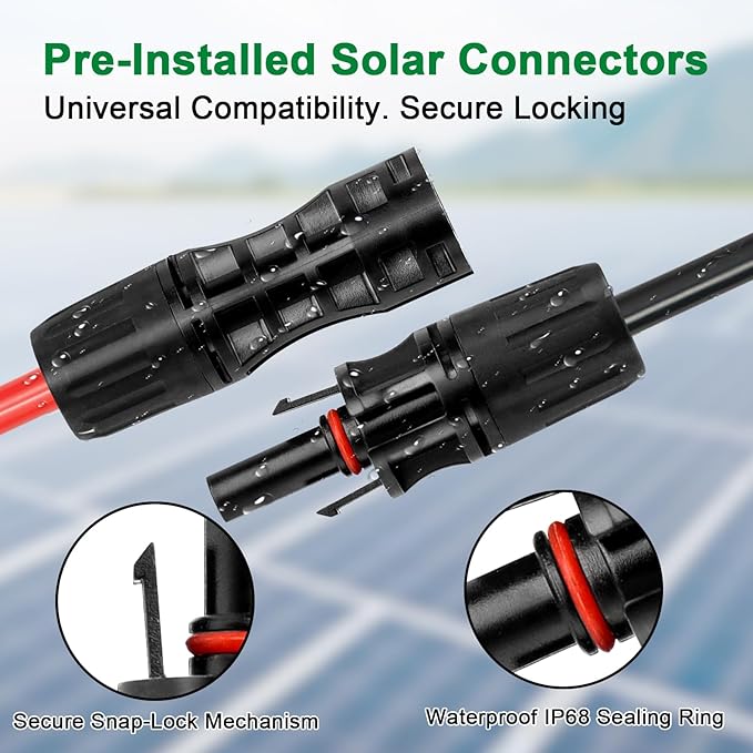XRDS -RF Solar Cable 30FT 8AWG Solar Extension Cable with Male &amp Female Solar Connectors Flame-Retardant Protective Sleeving Solar Panel Cable Weatherproof PV Wire for Solar Panel Connection