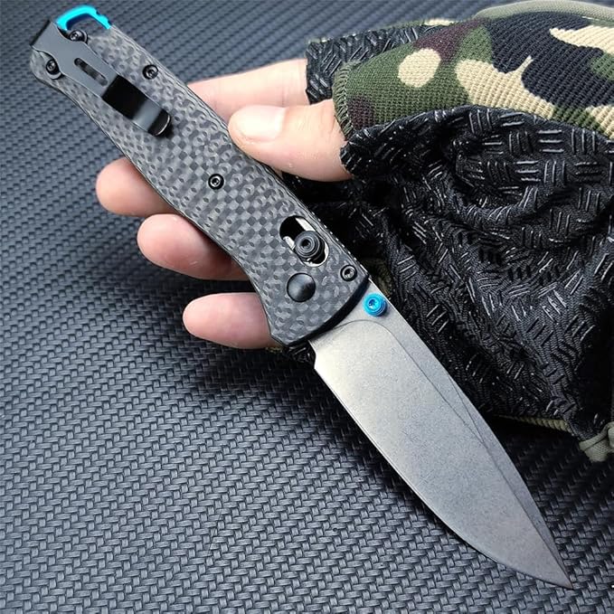 HUAAO Lightweight EDC Folding Pocket Knives For Men Satin Plain Edge D2 Blade Carbon Fiber Handle With Deep Carry Pocket Clip Everyday Carry Thumb Studs Manual Open