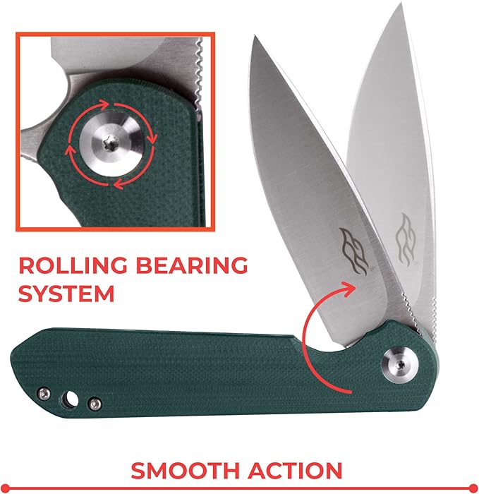 Firebird GANZO FH41S-GB Pocket Folding Knife D2 Steel Blade G10 Anti-Slip Handle with Clip Fishing Hunting Camping Outdoor Flipper EDC Pocket Knife Best Gift for Men and Women (Green)