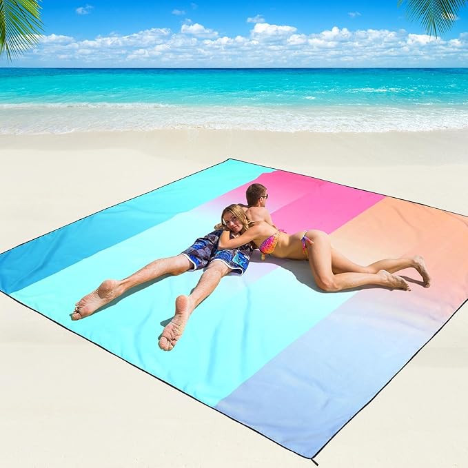 Beach Blanket Waterproof Sandproof Beach Mat 79 X 83/10'x9'for 2-8 Adults Quick Drying Outdoor Picnic Mat Beach Accessories for Travel Camping Hiking