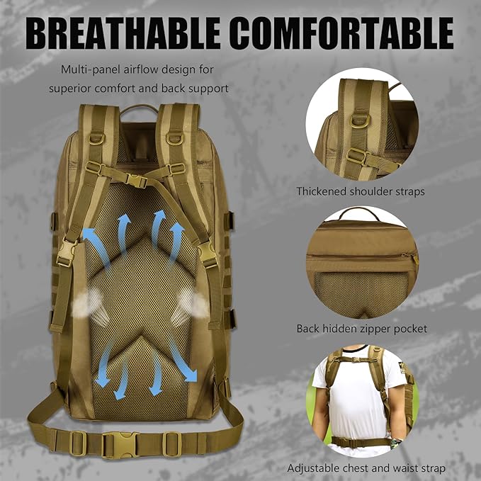 Protector Plus Tactical Travel Backpack 60L Military MOLLE Duffel Bag (Rain Cover &amp Patch Included)