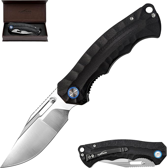 ALBATROSS Classic EDC Gift Satin Blade Ultra-Light Knife 2oz D2 Steel G10 Handle Liner Lock Thumb Hole Ergonomic Gift Box for Valentine‘s Day Birthday