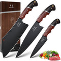 Japanese Chef Knife Set - 3 PCS Kitchen Utility Knife Sets for Cooking Meat Cleaver Knives Set with Full Tang Wooden Handle Gift for Birthday