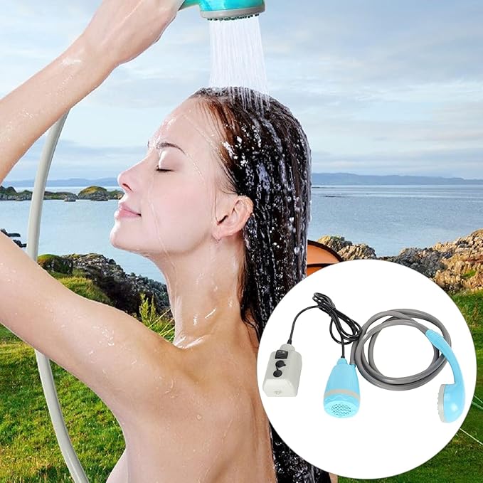 Portable Shower Camp Shower Pump with USB Rechargeable Battery Outdoor Shower Head with Hook 6.6ft Soft Water Pipe for Camping Hiking Traveling Pet Bath Beach