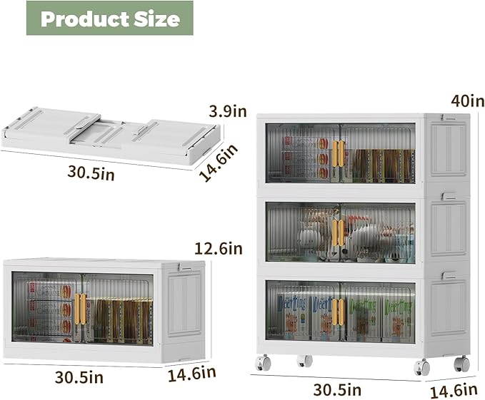 77Gal Stackable Plastic Storage Bins with Lids Collapsible Closet Organizers and Storage with Wheels for Living RoomOfficeDorm 30.5 W x 14.6 D x 40 H 3 Tier