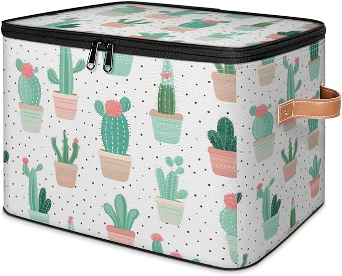 Storage Bins with Lids Cactus Plants Storage Basket Clothes Organizer with Handles Closet Storage Containers for Clothing Bedding Blanket