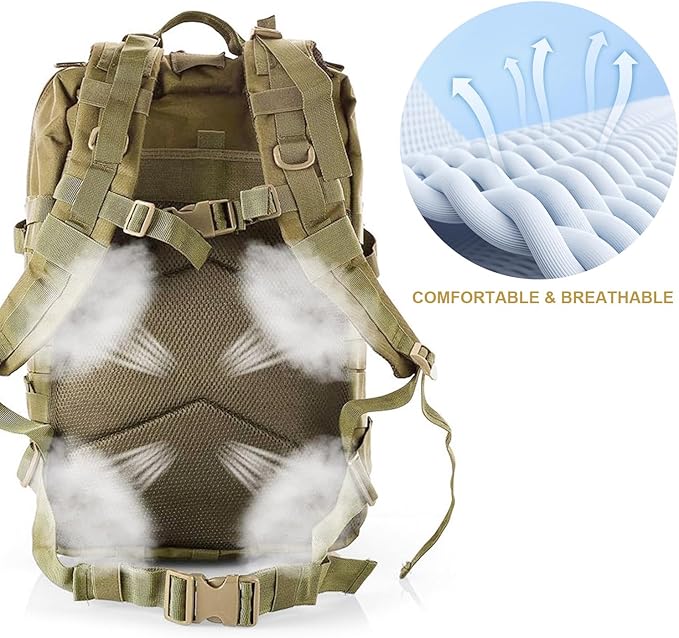 aiGear Tactical Backpack for Men 45L Military Backpack 3-Day Bug Out Bag for Camping Hiking Hunting with Molle System Army Daypack (45L Khaki)