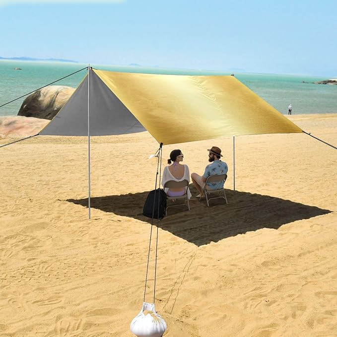 Gold Gradient Foldable Beach Cabana UPF50+ Lightweight Large Portable Sun Shelter with Carrying Bag for Backyard and Camping