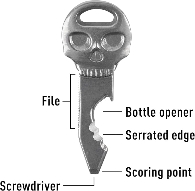 Nite Ize DoohicKey SkullKey Key Tool - Durable Keychain - Multipurpose with Bottle Opener File Serrated Edge Scoring Point &amp Screwdriver - Travel &amp Airport-Friendly Multi Tool - 2 Pack