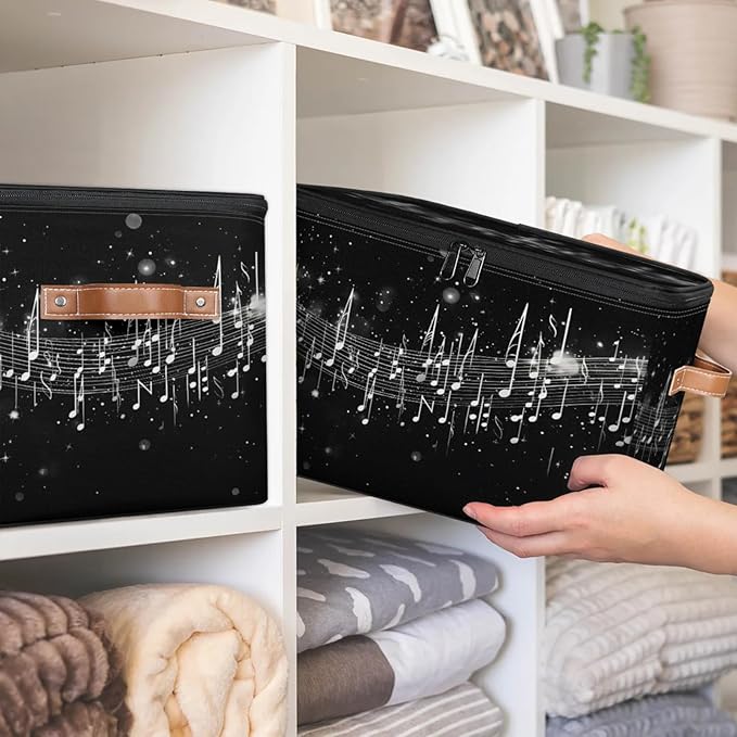 Storage Bins with Lids Jumping Notes Storage Basket Clothes Organizer with Handles Closet Storage Containers for Clothing Bedding Blanket