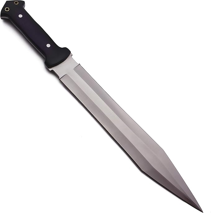 GCS Handmade Survival Hunting Knife and Bowie Black G10 Handle with Brown Leather Right or Left Hand Horizontal Fixed Blade Knife Sheath &amp Sharpening Stone (D2-16.5 Trail Master