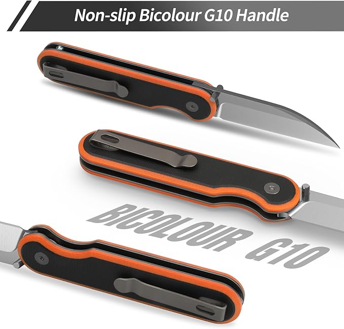 FINTISO Pocket Knife 3 14C28N Blade EDC Knife with G10 Handle Folding Knife with Pocket Clip for Outdoor Camping Hunting Hiking Survival Parrot Series