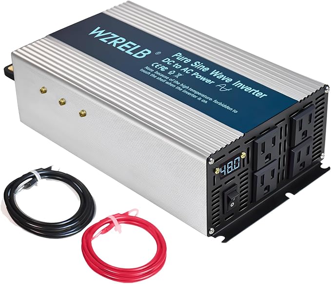 WZRELB 2000W Pure Sine Wave Inverter 48V DC to 110V 120V AC Car Power Inverter with 4 AC Outlets LED DisplayOff-Grid Portable Power Converter for Home RV Truck Camping