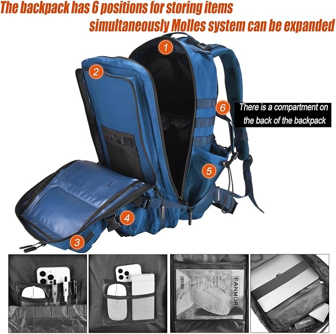 45L Tactical Backpack for Men Women Military Assault Pack with MOLLE Large 3 Day Bug Out Bag for Hiking Camping