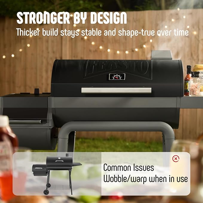 Feasto Heavy-Duty 30-Inch Charcoal Grill with Offset Smoker Grill Side Table &amp 815 Sq. In Cooking Space Outdoor BBQ Grill for Outdoor Barbecue in Backyard Patio and Parties Black