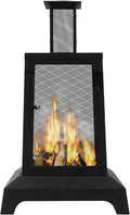 Walsport Chiminea Outdoor Fireplace 43 Inch Wood Burning Fire Pit with Grill Grate and Spark Screen Cover Outdoor Fire Pit for Patio Backyard Deck Porch and Camping Black