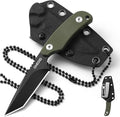 Omesio Tanto Neck Knife Small Fixed Blade with Kydex Sheath and Clip Full Tang 6 Neck Knife with Sheath and Necklace Mini Tactical EDC Knife D2 Steel G10 Handle (Black + Green)