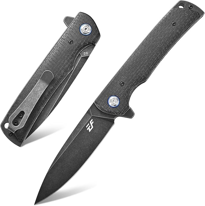 Eafengrow EF973 Folding Knife D2 Steel Blade Micarta Handle Scale Pocket Knife Folder for Working Camping Hiking EDC Tool Knife(black)