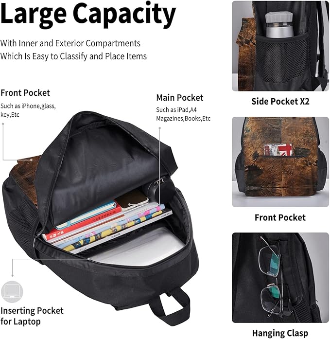 Brown Cowhide Art Backpack With Lunch Box 3 In 1 Set With Pencil Case Large Capacity Backpack With Chest Strap